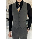 Classic Mens Plain Suit Vest V-Neck Button Placket Slim Fitted Suit Vest