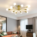 10-Light Flush Light Fixtures Industrial Style Exposed Bulb Metal Ceiling Mount Chandelier
