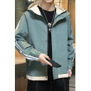Classic Mens Jacket Striped Pattern Pocket Detail Zip Up Long Sleeve Relaxed Fit Casual Hooded Jacket