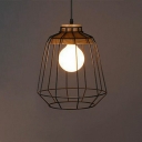 Industrial Style Bird Cage Pendant Light Metal 1 Light Hanging Lamp in Black