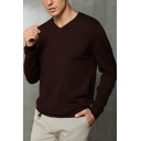 Basic Men's Sweater Pure Color V-Neck Long-Sleeved Regular Fitted Sweater