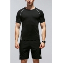 Boy's Street Style Set Contrast Stitching Patched Round Neck Short Sleeves Tee Shirt with Shorts Slimming Co-ords