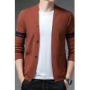 Mens Basic Cardigan Sweater Stripe Pattern Long-Sleeved Button Closure Slim Fit Cardigan Sweater