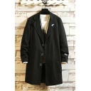 Casual Mens Trench Coat Solid Color Single Breast Long Sleeves Lapel Collar Regular Fit Trench Coat