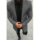 Vintage Coat Solid Lapel Collar Long Sleeves Slimming Single-Breasted Trench Coat for Men