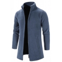 Casual Mens Cardigan Plain Stand Collar Zipper Placket Long-Sleeved Slim Fit Thickened Cardigan