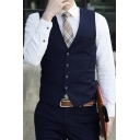 Fashionable Guys Vest Solid Color Pocket Detail Button Placket V-Neck Slim Fit Sleeveless Vest