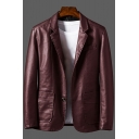 Fancy Jacket Whole Colored Long Sleeves Regular Notched Collar Zip Placket PU Jacket for Men