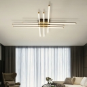 LED Light Linear Metal Shade Flush Mount Ceiling Fixture in Gold for Bedroom