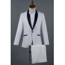 Fancy Men's Blazer Set Color Block Single Button Up Long Sleeve with Pants Slim Fit Suit Set