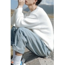 Men's Fashionable Pullover Solid Color Round Neck Loose Fitted Long Sleeves Pullover