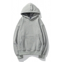 Daily Mens Drawstring Hoodie Solid Color Long Sleeves Rib Cuffs Loose Fitted Hoodie