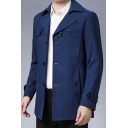 Fancy Coat Solid Color Lapel Collar Regular Long-Sleeved Button Placket Trench Coat for Guys
