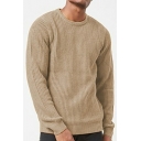 Simple Sweater Solid Color Round Neck Rib-knitted Trim Long Sleeve Regular Fitted Sweater for Men