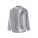 Fashionable Solid Color Men's Shirts Stand Collar Button Fly Long Sleeve Slim Fit Shirts