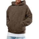 Fashion Guy's Hoodie Solid Color Long Sleeves Loose Fit Drawstring Hoodie for Men
