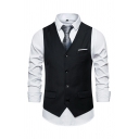 Elegant Plain Vest Belt Back Sleeveless Single Breasted V-Neck Slimming Suit Vest for Guys