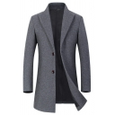 Simple Mens Coat Pure Color Collar Button Fly Long-sleeved Long Length Coat