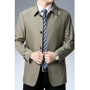 Fashionable Men Jacket Pure Color Long Sleeve Turn-down Collar Regular Fit Button Down Jacket