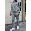 Men Urban Set Contrast Line Drawcord Regular Long-Sleeved Hooded Zip Fly Hoodie with Pants Co-ords