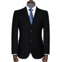 Mens Leisure Plain Notched Collar Suit Long Sleeve Button Fly Slim Fit Work Blazer with Welt Pockets