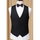 Trendy Suit Vest Pure Color V-Neck Sleeveless Button Closure Slim Fitted Suit Vest for Men