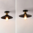 Industrial Style Black Semi Flush Mount Light 1 Light Mental Scalloped Ceiling Light for Indoor Room