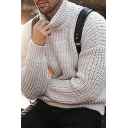 Dashing Mens Pullover Pure Color Long Sleeves High Neck Relaxed Fit Pullover