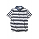 Fashionable Guys Polos Stripe Pattern Turn Down Collar Short-Sleeved Relaxed Fit Polos