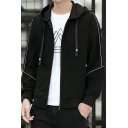 Urban Hoodie Solid Color Zip Up Long-sleeved Drawcord Relaxed Fit Hoodie for Men