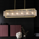 Rectangle Island Light Fixture 6 Lights Modern Metal and Crystal Shade Hanging Ceiling Light for Kitchen