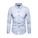 Unique Mens Shirt Full of Pattern Long Sleeves Button Closure Lapel Collar Regualr Fitted Shirt