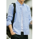 Unique Men Shirt Whole Colored Chest Pocket Long Sleeves Turn-down Collar Regular Button Fly Shirt