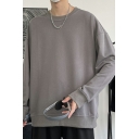 Comfortable Mens Sweatshirt Pure Color Long-Sleeved Pocket Detail Regular Fit Sweatshirt