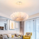White Chandelier Lighting Fixtures Feather Round 8 Lights Modern Living Room Hanging Chandelier