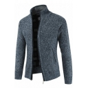 UrbanMen's Cardigan Sweater Pure Color Stand Collar Zip Closure Long-Sleeved Regular Fit Cardigan Sweater