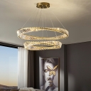 2-Light Ceiling Hung Fixtures Modern Style Circle Shape Crystal Block Hanging Chandelier