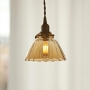 Industrial Ribbed Glass Pendant Lamp Cone  Pendant Light for Living Room