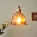 Vintage Brass Glass Chandelier Ice Glass Hanging Pendant Light in Orange