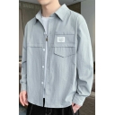 Fancy Mens Shirt Pure Color Lapel Collar Long-Sleeved Pocket Detail Button Closure Loose Fit Shirt