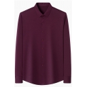 Guys Boyish Shirt Pure Color Button-up Collar Long Sleeve Regular Fit Shirt