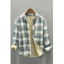 Trendy Mens Shirts Plaid Printed Long Sleeves Lapel Collar loose Fitted Shirts