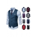 Freestyle Suit Vest Pure Color Pocket V Neck Sleeveless Slim Button Down Suit Waistcoat for Guys