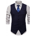 Men Fashion Suit Vest Solid V-Neck Button Closure Fitted Suit Vest