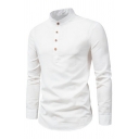 Modern Mens Shirt Pure Color Long Sleeves Button Closure Stand Collar Regualr Fitted Shirt