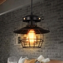 1-Light Ceiling Fixture Industrial Style Open Cage Shape Metal Hanging Lamp