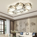 Chinese Style LED Flushmount Light 7 Lights Modern Style Metal Fabric Celling Light for Living Room
