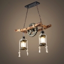 2-Light Chandelier Lighting Fixtures Antique Style Lantern ​Shape Wood Ceiling Hung Fixtures