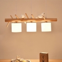 Glass Island Linear Pendant Wood Modern Simple Island Chandelier Lights for Living Room