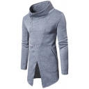Chic Mens Drawstring Hoodie Pure Color Long-Sleeved Button Closure Pocket Detail Rib Cuffs Regular Fit Hoodie